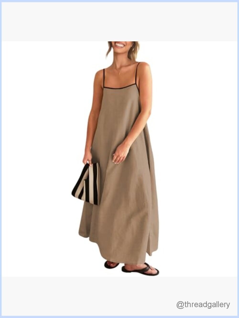 Linen Maxi Dress Spaghetti Strap Backless Casual Beach Party - Picture 2 of 7